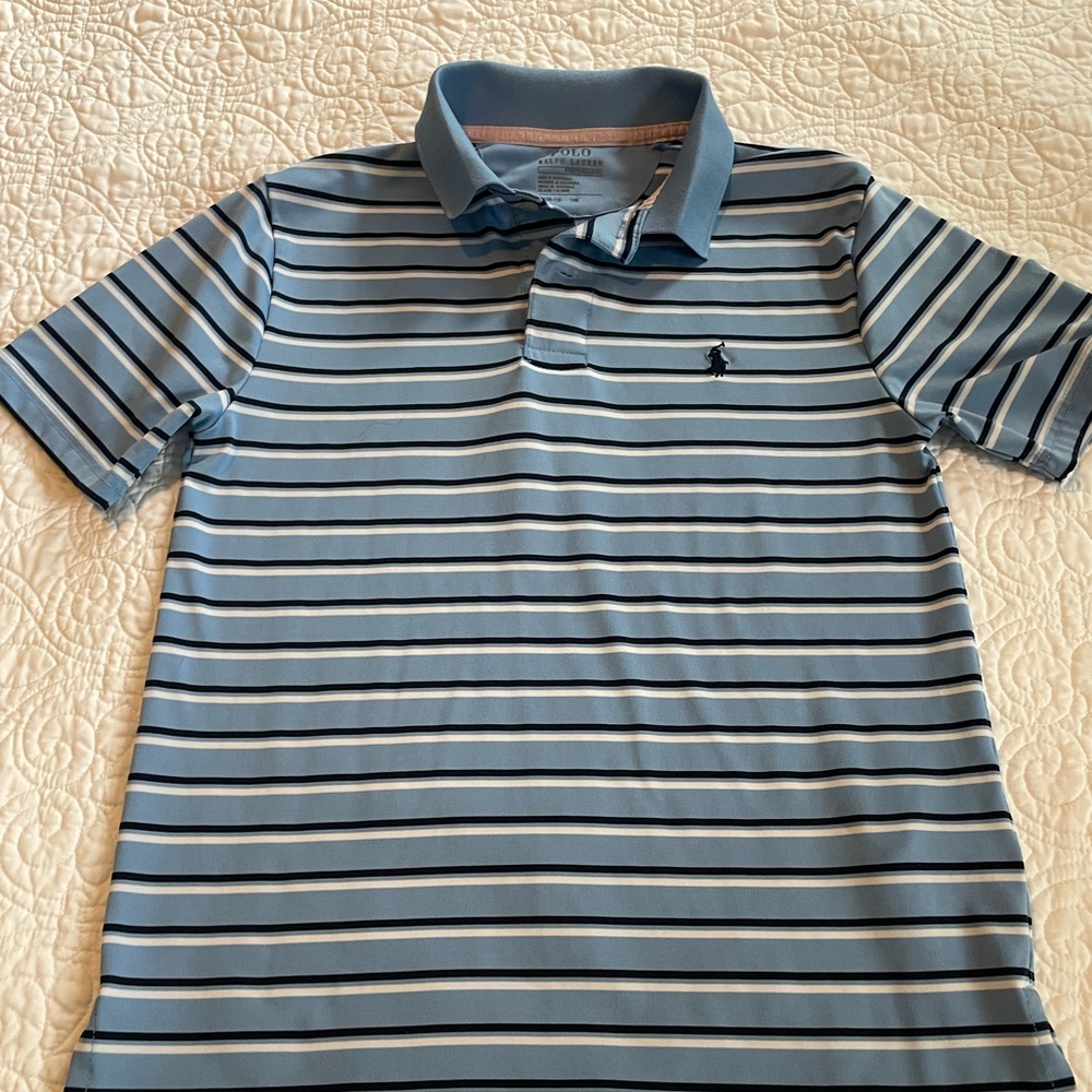 Boys Performance Striped Polo Shirt. Size medium (10-12)
